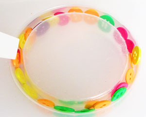 placing buttons in a plastic bangle bracelet resin mold