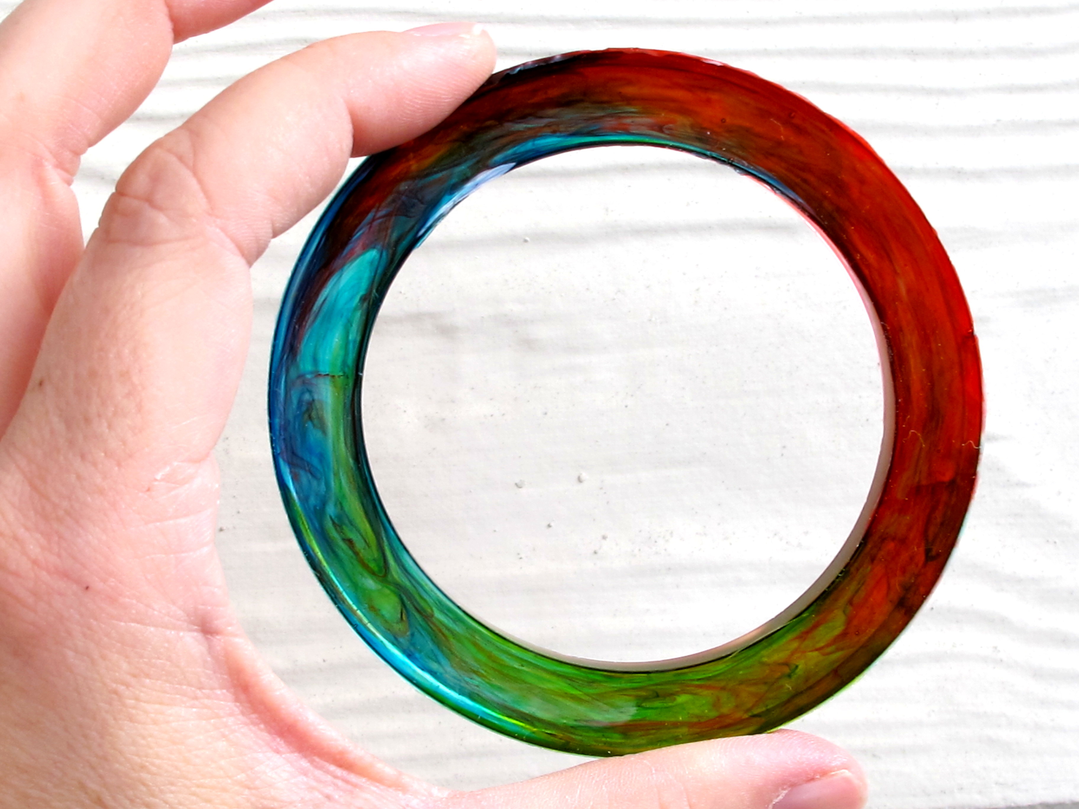 finished rainbow swirl resin bracelet