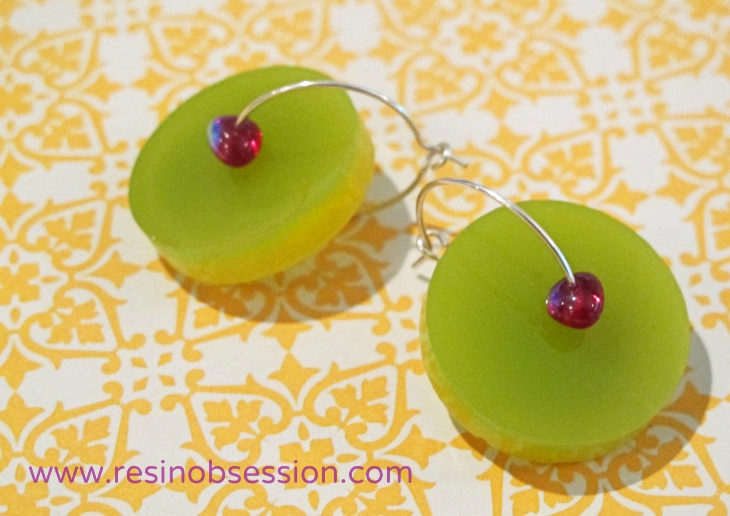 yellow green bi color resin earrings