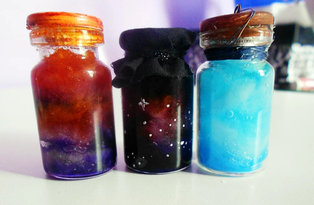 colorful resin in bottles