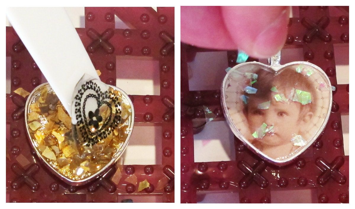 adding glitter to resin pendants