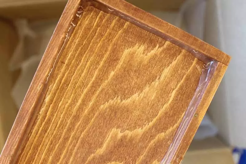 wood tray sealed with glue
