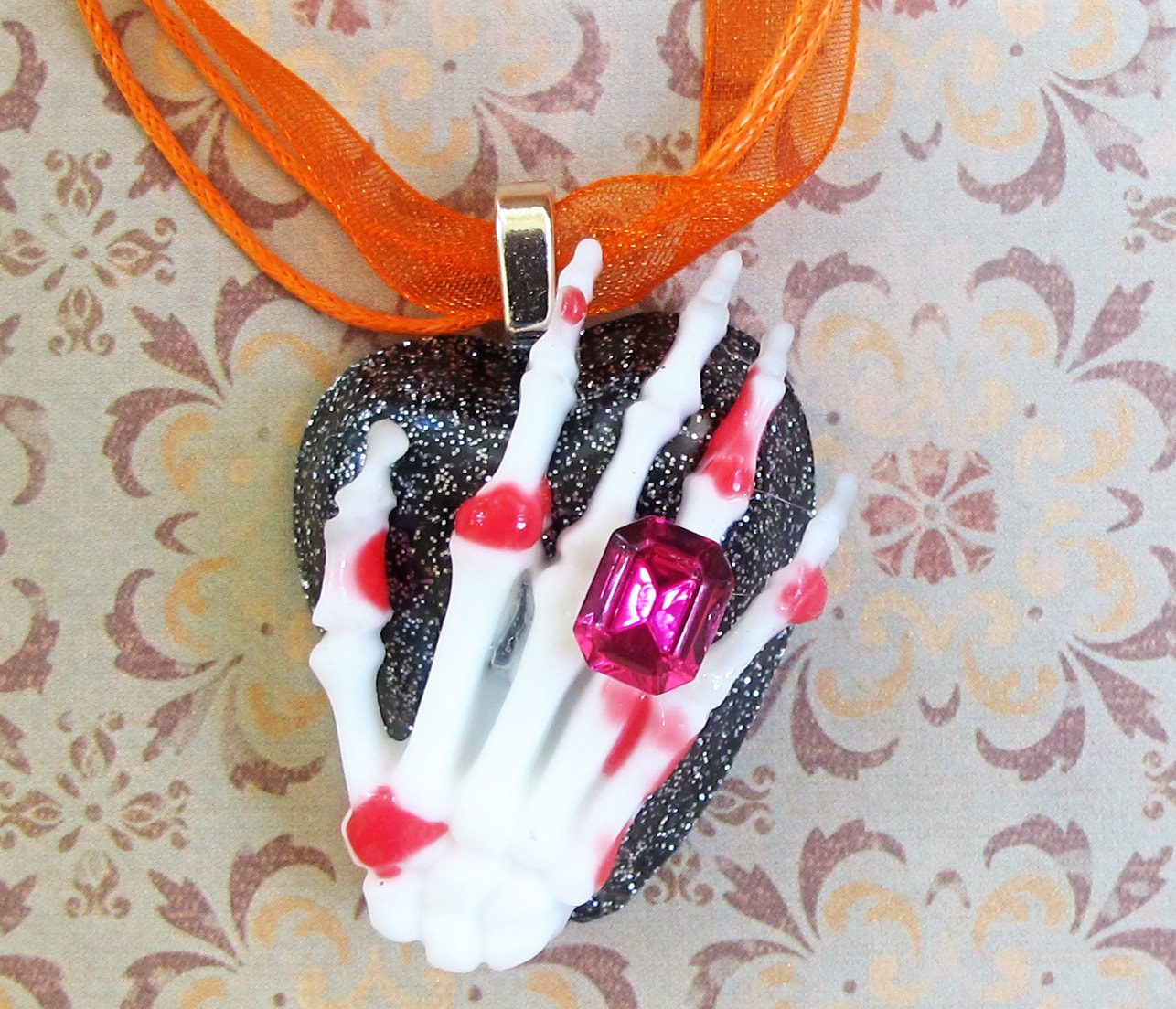 skeleton hand pendant Halloween jewelry
