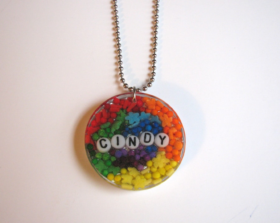 Rainbow Candy Name Resin Pendant Finished