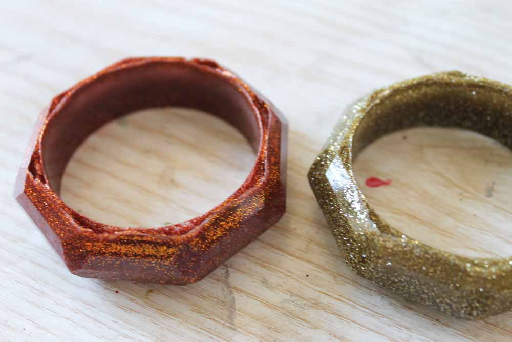 glitter resin napkin rings demolded
