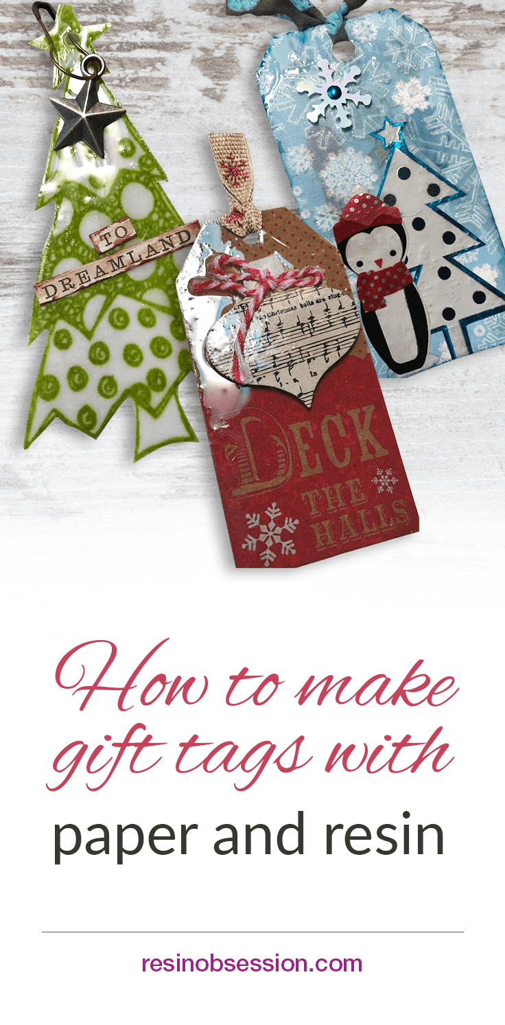 DIY Christmas holiday gift tags with paper and resin