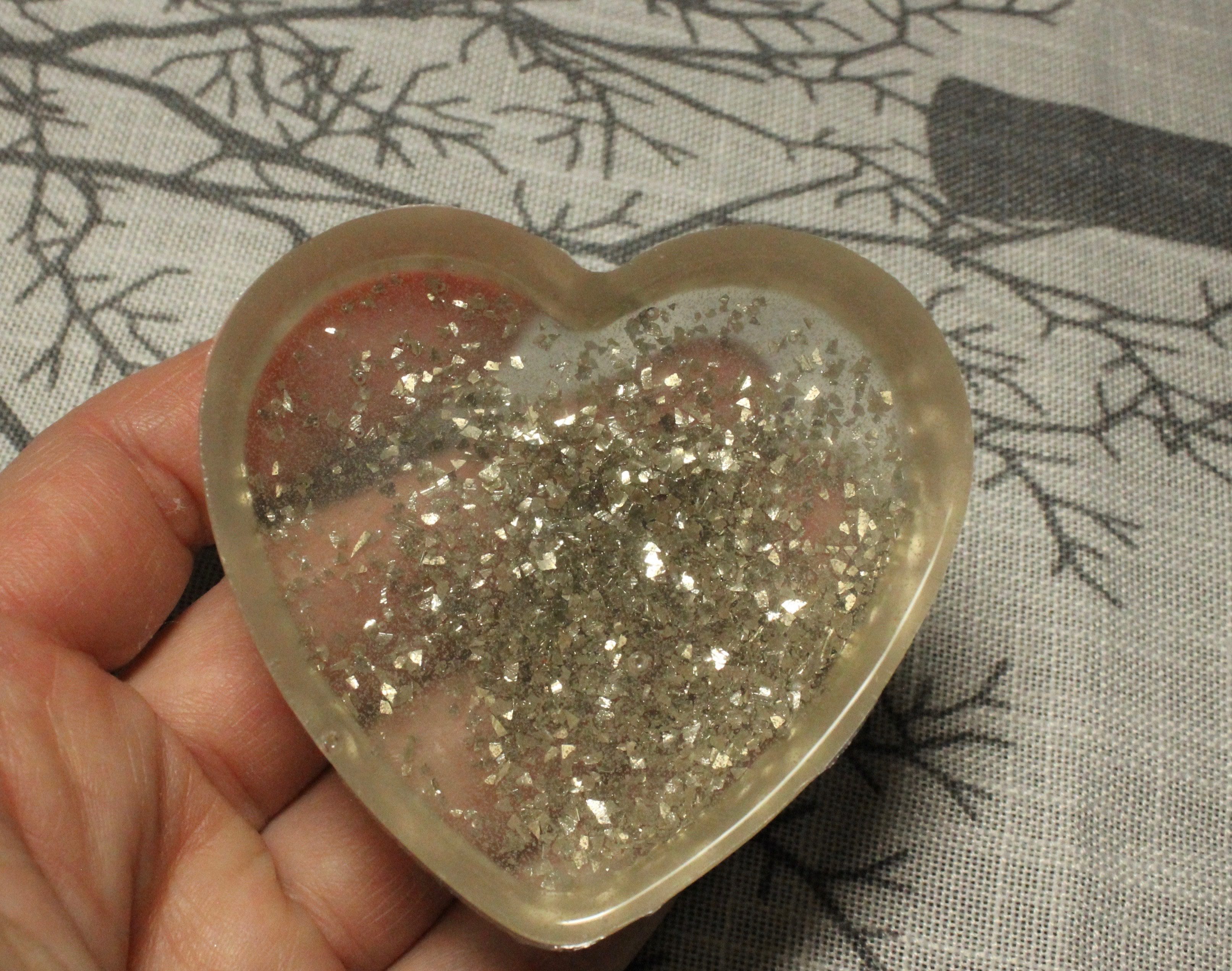 clear heart with glitter back side