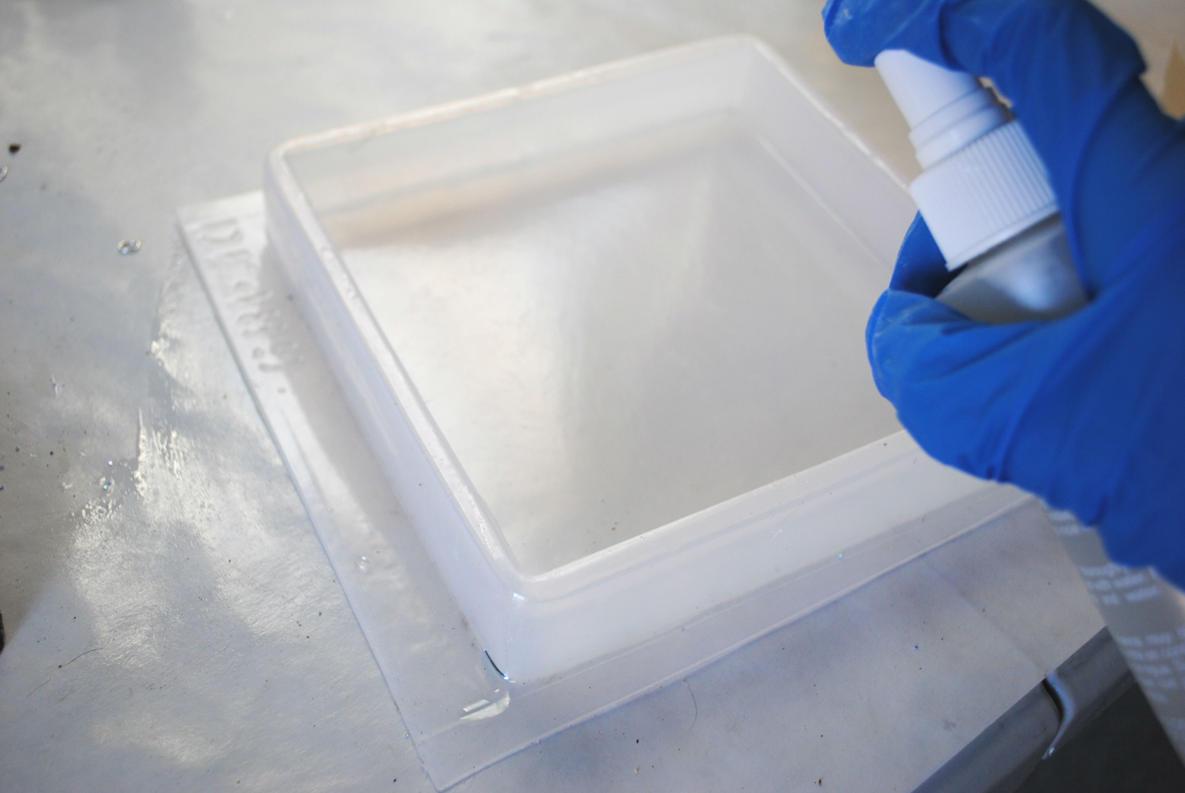 empty resin mold on table being prepared for use