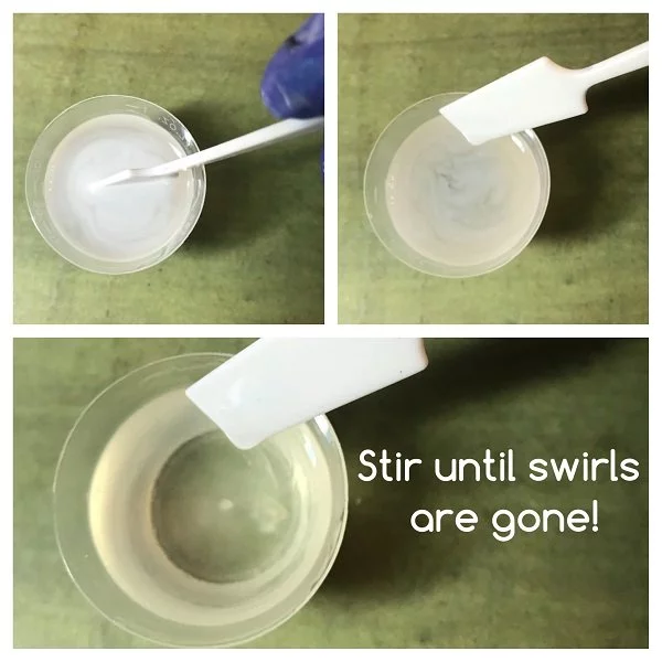 mixing A & B resin in plastic cup with stir stick