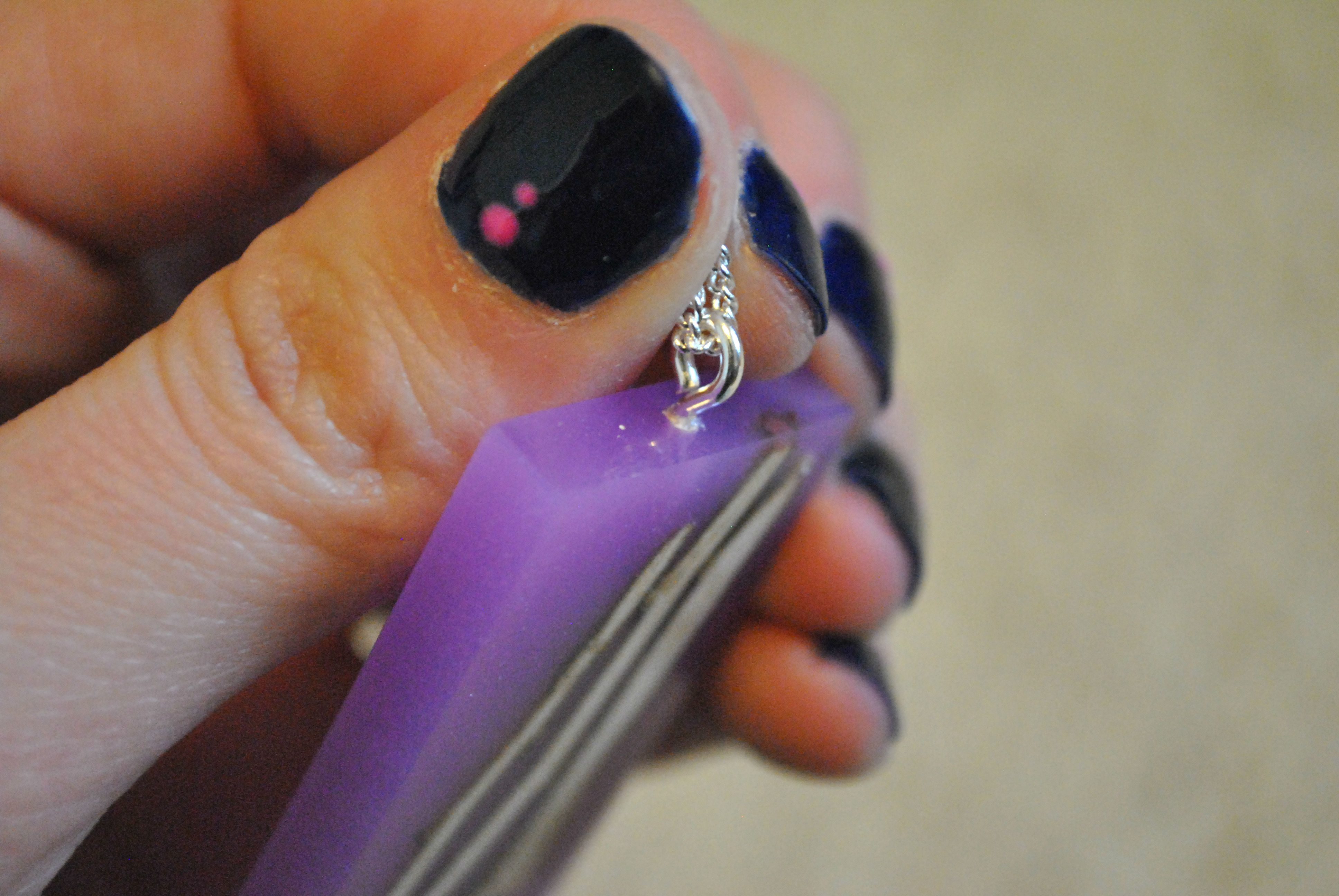chain and eye hook added to wood and resin pendant