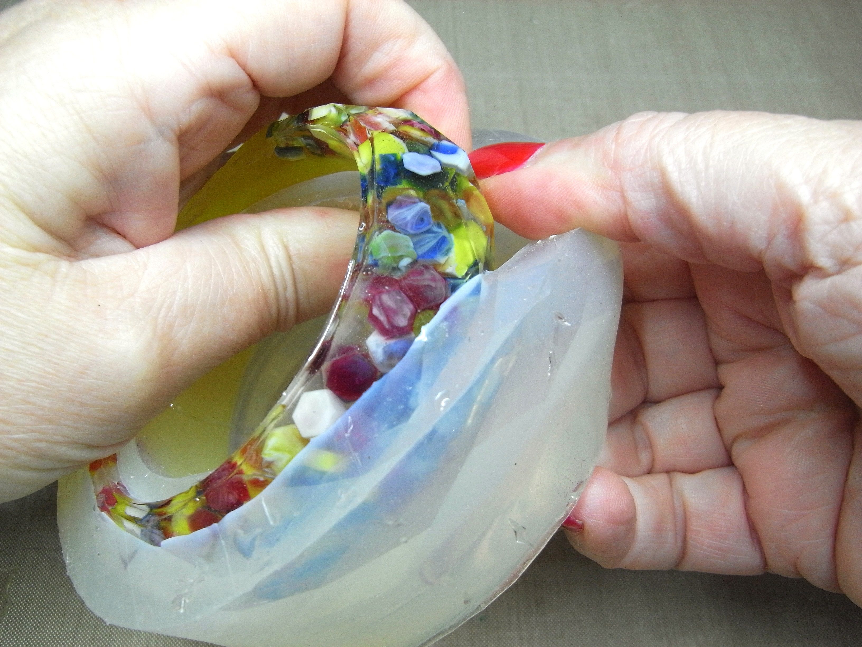 removing resin bangle bracelet from silicone mold