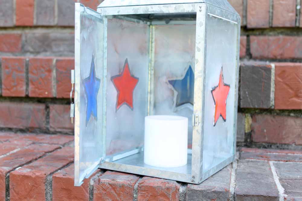 resin patriotic lantern with candle inside