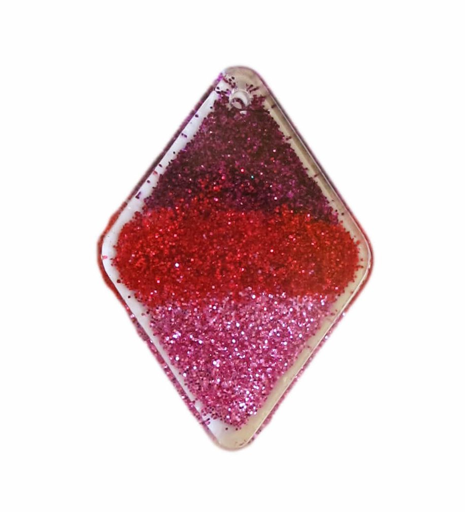 purple pink red glitter clear resin pendant
