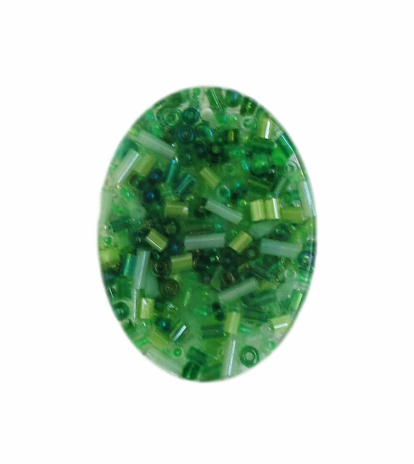 green glass beads oval resin pendant