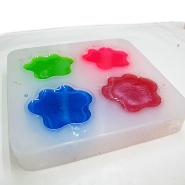 four resin colors in a silicone mold