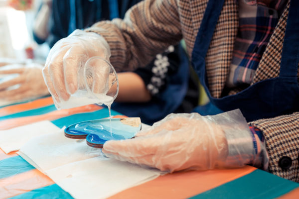 pouring resin into art