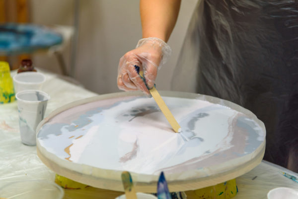 pouring resin onto a surface