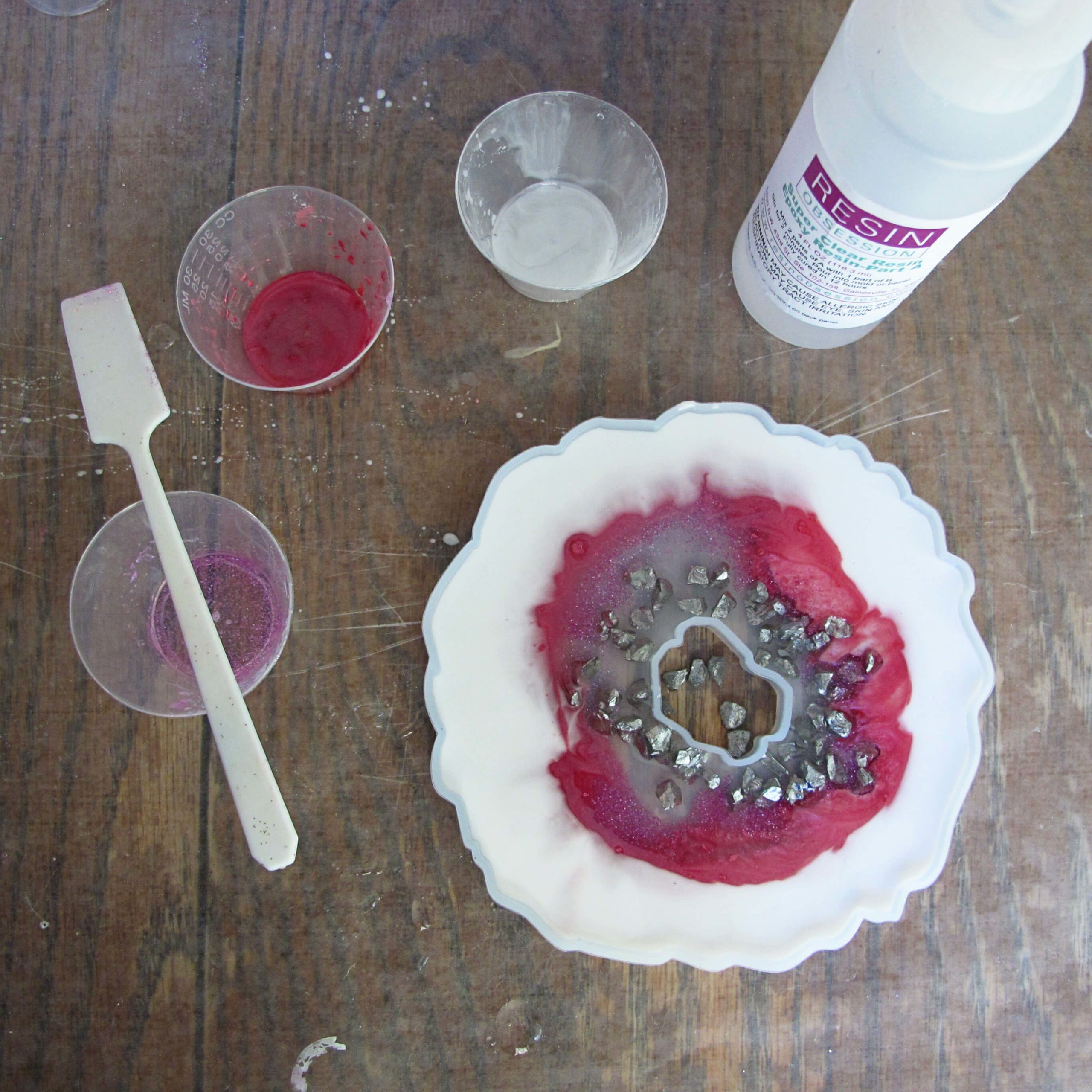 open geode silicone mold with resin