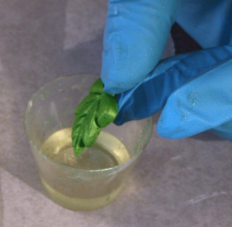 Placing a resin leaf into mixed resin