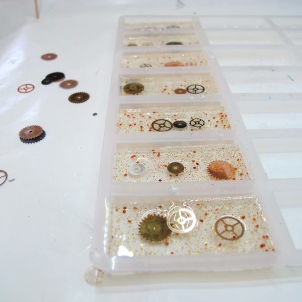 resin and glitter in mold
