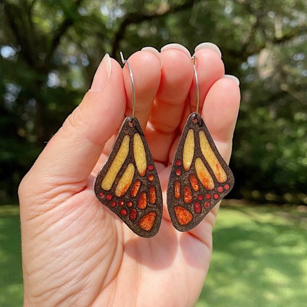 DIY yellow and orange butterfly wings earrings