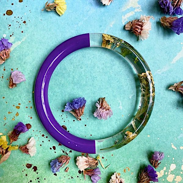 purple resin bangle with flowers