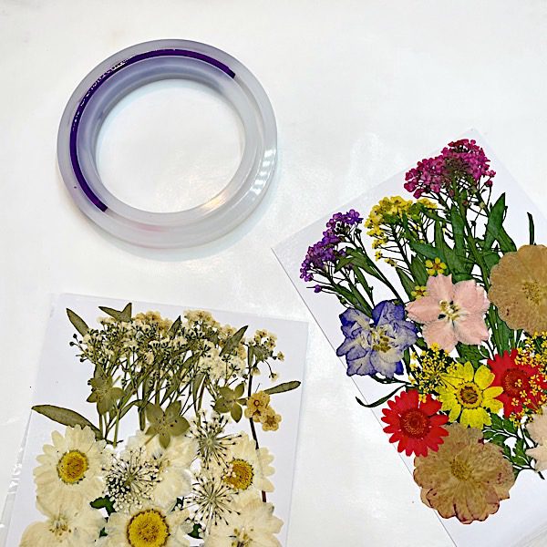 resin bangle and flowers