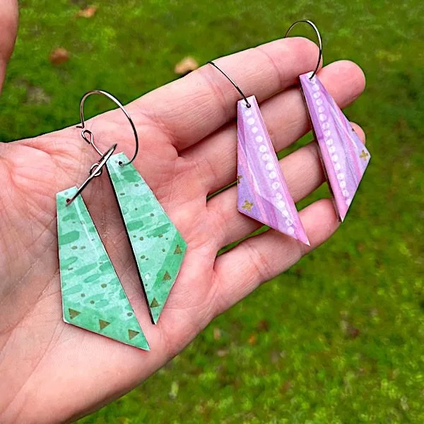 washi tape earrings with resin