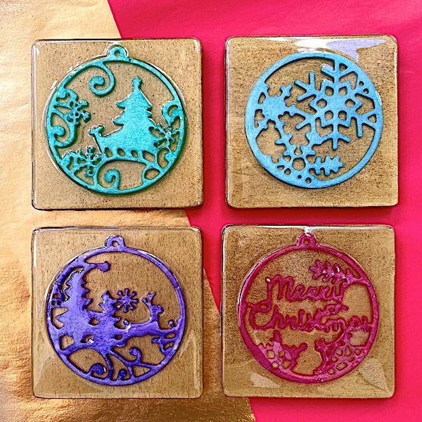 set of resin Christmas coasters