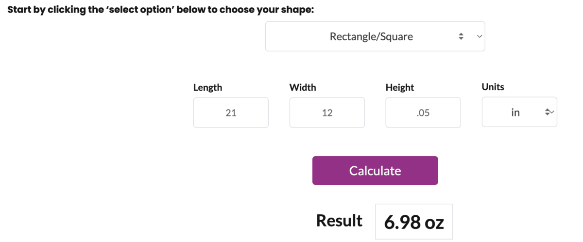 resin calculator results