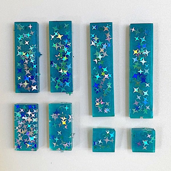 blue sparkles epoxy jewelry